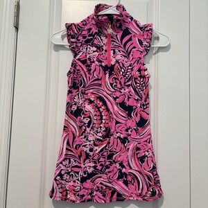 Lilly Pulitzer Luxletic Meryl Larissa Ruffle 1/2 Zip‎ XXS Sleeveless Golf